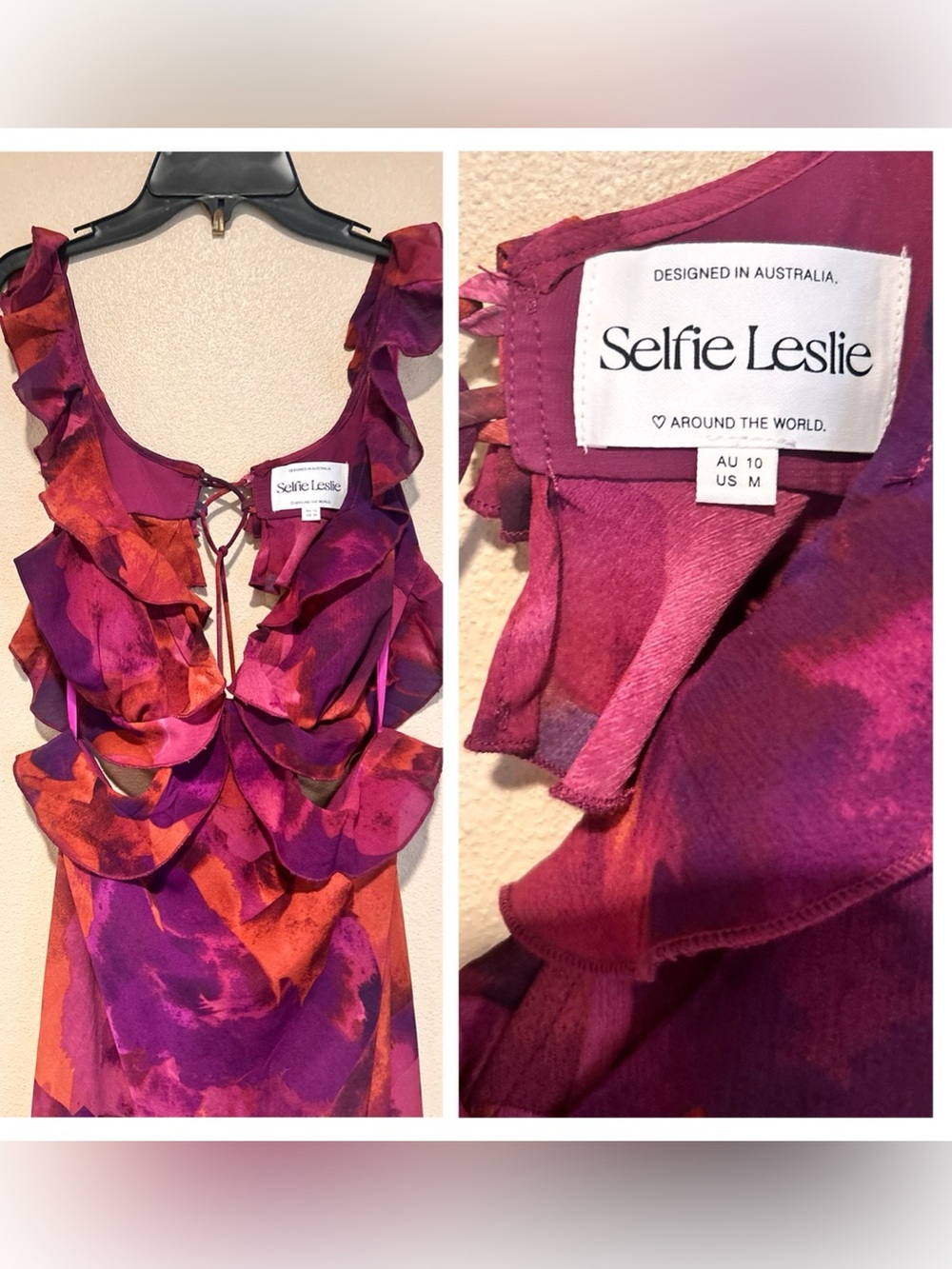 Second Chances Ruffle Trim Maxi Dress Flowers Dark Rose Size:Medium - Picture 4 of 8